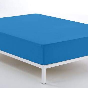 Drap-housse réglable bleu cendré - Lit 180 (hauteur 28 cm) - 50% coton / 50% polyester - 144 fils. Poids : 115 2