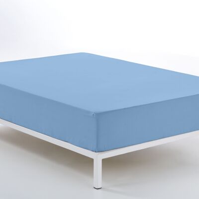 Drap-housse réglable bleu clair - Lit 150 (hauteur 28 cm) - 50% coton / 50% polyester - 144 fils. Poids : 115