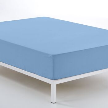 Drap-housse réglable bleu clair - Lit 150 (hauteur 28 cm) - 50% coton / 50% polyester - 144 fils. Poids : 115 2