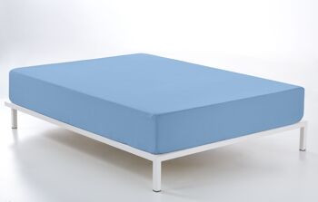 Drap-housse réglable bleu clair - Lit 135/140 (hauteur 28 cm) - 50% coton / 50% polyester - 144 fils. Poids : 115 1