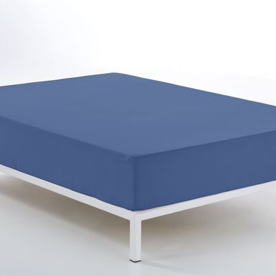 Verstellbares blaues Spannbettlaken – 105 Bett (Höhe 28 cm) – 50 % Baumwolle / 50 % Polyester – 144 Fäden. Gewicht: 115