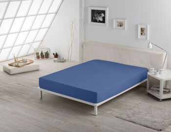 Drap housse bleu réglable - Lit 150 (hauteur 28 cm) - 50% coton / 50% polyester - 144 fils. Poids : 115 3