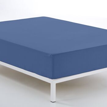 Drap housse bleu réglable - Lit 200 (hauteur 28 cm) - 50% coton / 50% polyester - 144 fils. Poids : 115 2