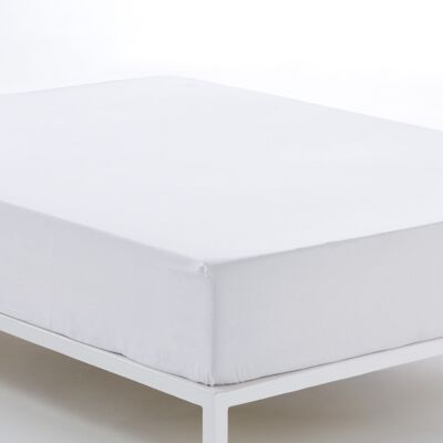 Weißes verstellbares Spannbettlaken – 105 Bett (Höhe 35 cm) – 50 % Baumwolle / 50 % Polyester – 144 Fäden. Gewicht: 115