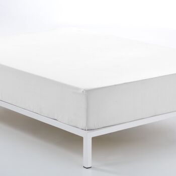Drap-housse réglable blanc - Lit 150 (hauteur 30 cm) - 100% coton - 144 fils. Poids : 115 1