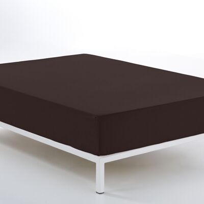 Verstellbares Spannbettlaken in Schokoladenfarbe – Bett 160 (Höhe 30 cm) – 100 % Baumwolle – 200 Fäden. Gewicht: 125