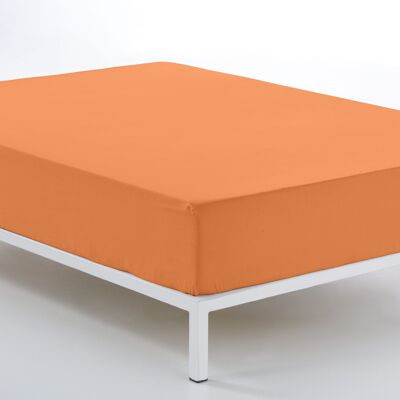 Mangofarbenes, verstellbares Spannbettlaken – 160 cm Bett (Höhe 30 cm) – 100 % Baumwolle – 144 Fäden. Gewicht: 115