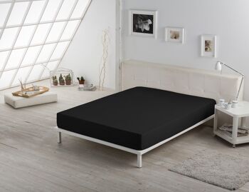 Drap-housse réglable noir - Lit 150 (hauteur 28 cm) - 50% coton / 50% polyester - 144 fils. Poids : 115 3