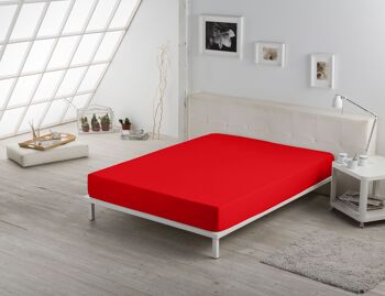 Drap housse rouge coquelicot - Lit 90 (hauteur 28 cm) - 50% coton / 50% polyester - 144 fils. Poids : 115 3