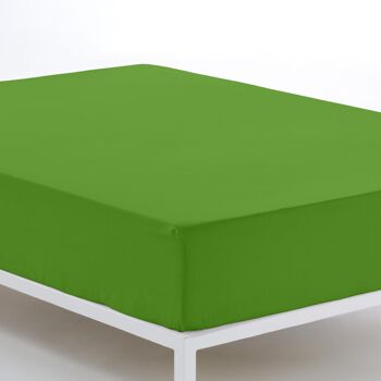 Drap-housse réglable vert - Lit 160 (hauteur 28 cm) - 50% coton / 50% polyester - 144 fils. Poids : 115 2