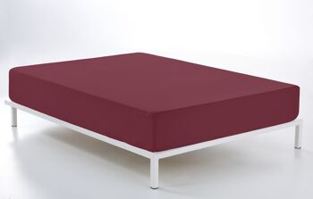 Drap housse réglable couleur bordeaux - Lit 200 (hauteur 28 cm) - 50% coton / 50% polyester - 144 fils. Poids : 115 1