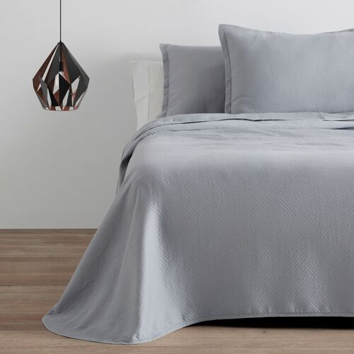 Colcha/Cubrecama de algodón reciclado Lines color Perla para cama de 105 cm. Incluye dos fundas de cojín