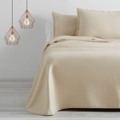 Colcha/Cubrecama de algodón reciclado Rice color Lino para cama de 180 cm. Incluye dos fundas de cojín