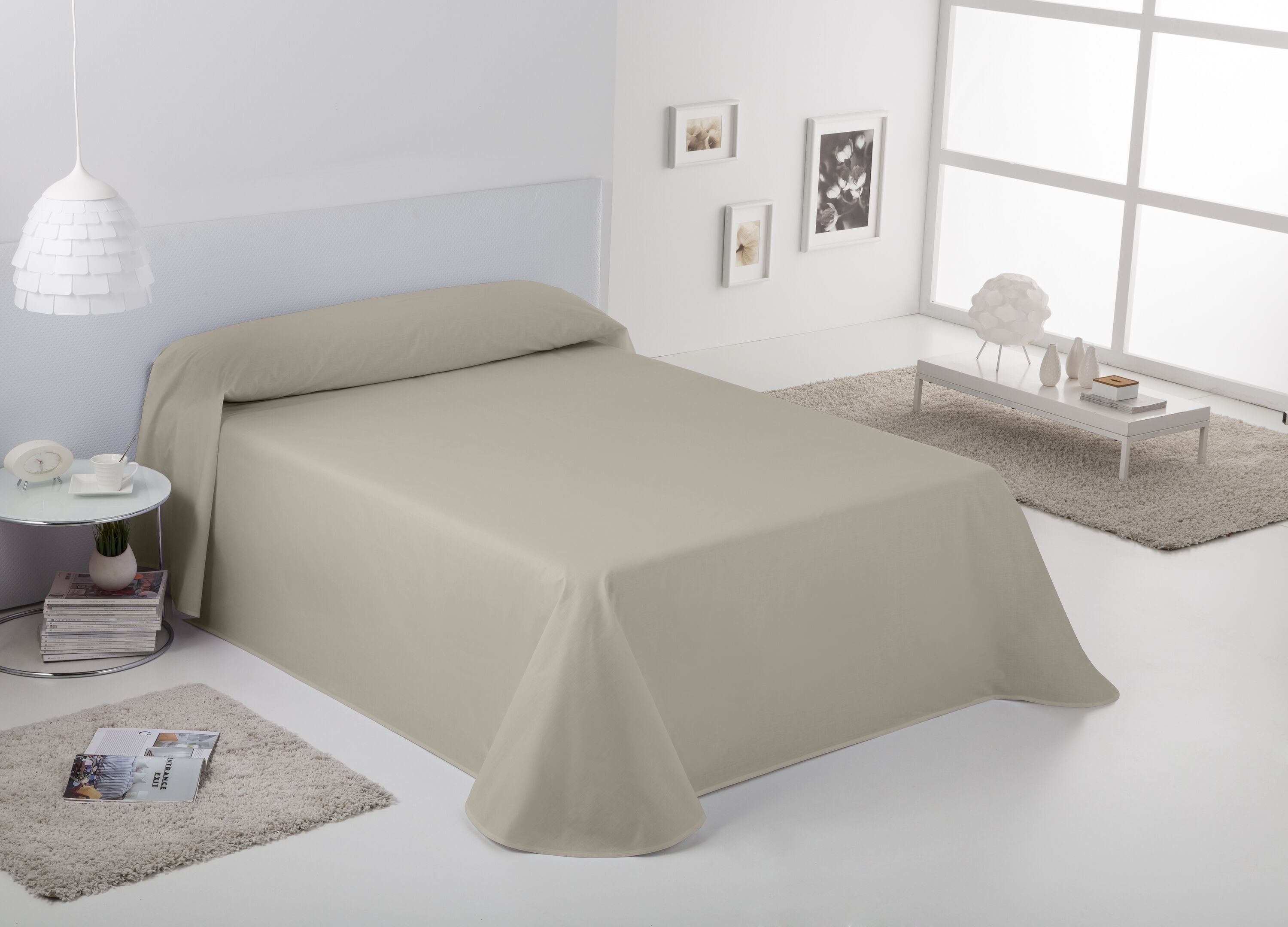 Rustikale, schlichte Tagesdecke/Tagesdecke in Leinenfarbe – 90 cm breites Bett. - Gefärbtes Garn – 50 % Baumwolle/30 % Polyester/20 % Leinen