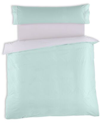 Parure HOUSSE DE COUETTE et taie d'oreiller Greta, coloris aqua - Lit de 105 (2 pièces) - 100% coton - 200 fils. Poids : 125 1