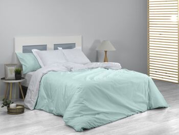 Parure HOUSSE DE COUETTE et taie d'oreiller Greta, coloris aqua - Lit 180 (3 pièces) - 100% coton - 200 fils. Poids : 125 2