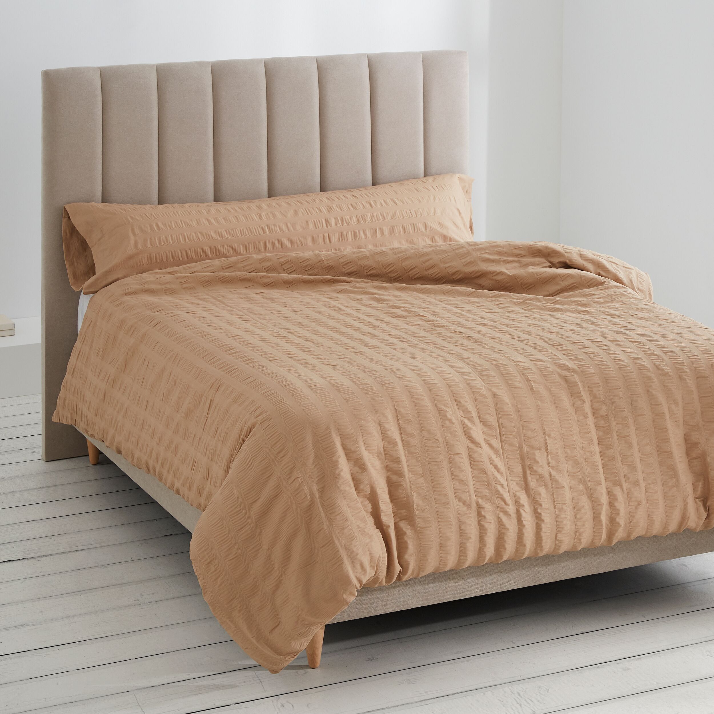 Duo copripiumino Amán - Colore sabbia - Letto 180 cm. - Stile seersucker