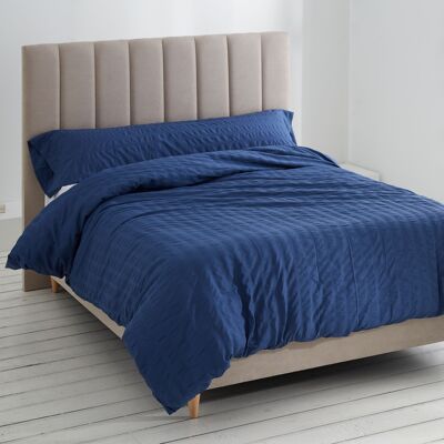 Amán Bettbezug-Duo - Blaue Farbe - 105-cm-Bett. - Seersucker-Stil