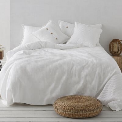 Bettbezug-Duo aus weißer Banús-Baumwolle – 180-cm-Bett – Verschluss mit Clips