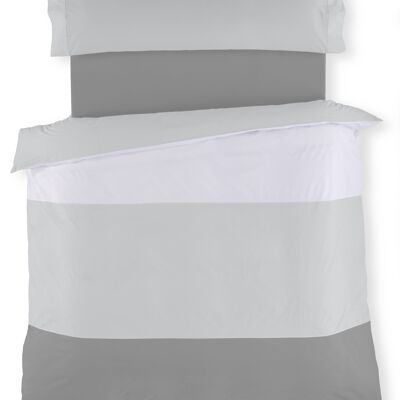 Dreifarbiges Bettbezug-Duo – Weiß-Perlmutt-Blei – 105-cm-Bett.