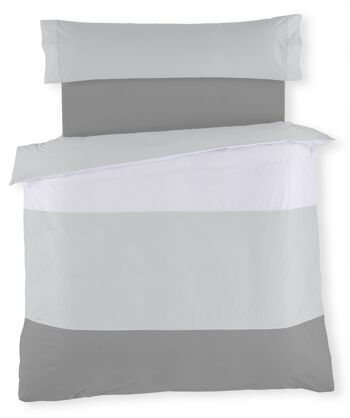 Duo housse de couette tricolore - Blanc-Perle-Plomb - Lit 135/140 cm. 1