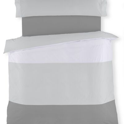 Duo housse de couette tricolore - Blanc-Perle-Plomb - Lit 135/140 cm.