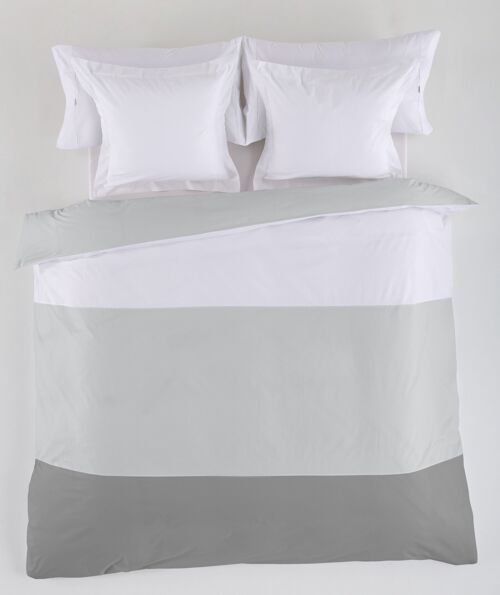 ESTELIA - FUNDA NORDICA tricolor blanco-perla-plomo - Cama de 105 (1 pieza) - 50% algodón / 50% poliéster - 144 hilos. Gramage: 115