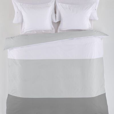 estelia - Dreifarbiger Bettbezug in Weiß-Perl-Blei - Bett aus 105 Stück (1 Stück) - 50% Baumwolle / 50% Polyester - 144 Fäden. Grammatur: 115