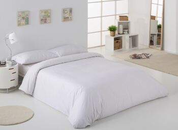 HOUSSE DE COUETTE en coton peigné blanc - Lit 180/200 (1 pièce) - 100% coton - 200 fils. Poids : 125 1