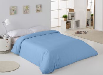 HOUSSE DE COUETTE uni bleu clair - Lit de 105 (1 pièce) - 50% coton / 50% polyester - 144 fils. Poids : 115 2