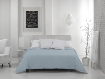 HOUSSE DE COUETTE bleu uni - Lit 150/160 (1 pièce) - 50% coton / 50% polyester - 144 fils. Poids : 115 3