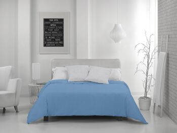 HOUSSE DE COUETTE uni bleu clair - Lit 150/160 (1 pièce) - 50% coton / 50% polyester - 144 fils. Poids : 115 3