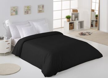 HOUSSE DE COUETTE unie noire - Lit 150/160 (1 pièce) - 50% coton / 50% polyester - 144 fils. Poids : 115 3