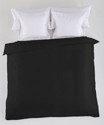 HOUSSE DE COUETTE unie noire - Lit 135/140 (1 pièce) - 50% coton / 50% polyester - 144 fils. Poids : 115 1