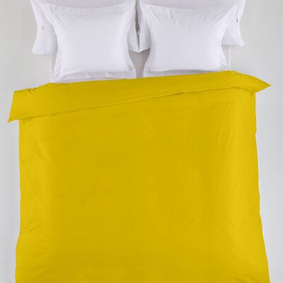 Senffarbener, einfarbiger Bettbezug – Bett 135/140 (1 Stück) – 50 % Baumwolle / 50 % Polyester – 144 Fäden. Gewicht: 115
