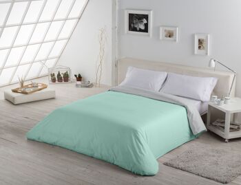 HOUSSE DE COUETTE réversible Aqua-crème - Lit 180/200 (1 pièce) - 50% coton / 50% polyester - 144 fils. Poids : 115 4