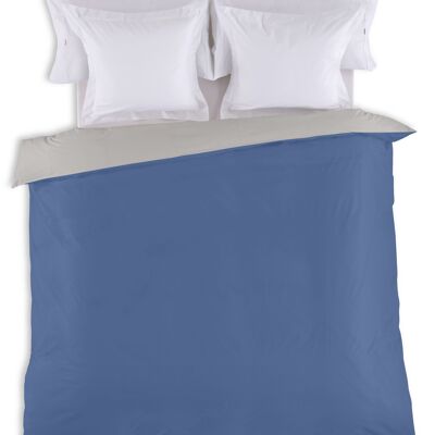 FUNDA NORDICA reversible azulón-plomo - Cama de 135/140 (1 pieza) - 50% algodón / 50% poliéster - 144 hilos. Gramage: 115