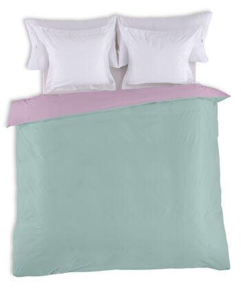 HOUSSE DE COUETTE réversible bicolore aqua-mauve - Lit 90 (1 pièce) - 100% coton - 144 fils. Poids : 115 1