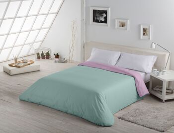 HOUSSE DE COUETTE réversible bicolore aqua-mauve - Lit 90 (1 pièce) - 100% coton - 144 fils. Poids : 115 5