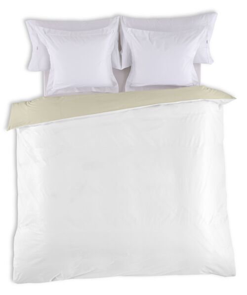 FUNDA NORDICA reversible bicolor blanco-piedra - Cama de 90 (1 pieza) - 100% algodón - 144 hilos. Gramage: 115