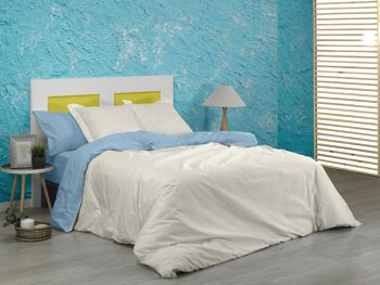 HOUSSE DE COUETTE réversible bicolore crème-bleu ciel - Lit de 105 (1 pièce) - 100% coton - 144 fils. Poids : 115 3