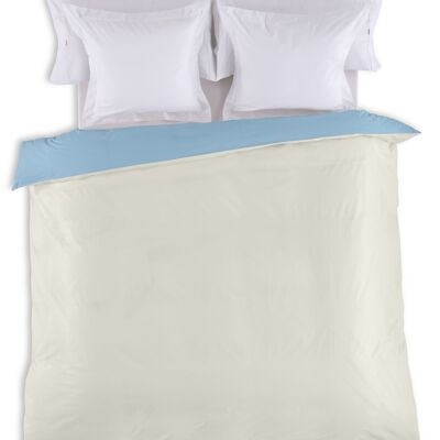 Wendbarer zweifarbiger Bettbezug in Creme-Himmelblau – Bett 135/140 (1 Stück) – 100 % Baumwolle – 144 Fäden. Gewicht: 115