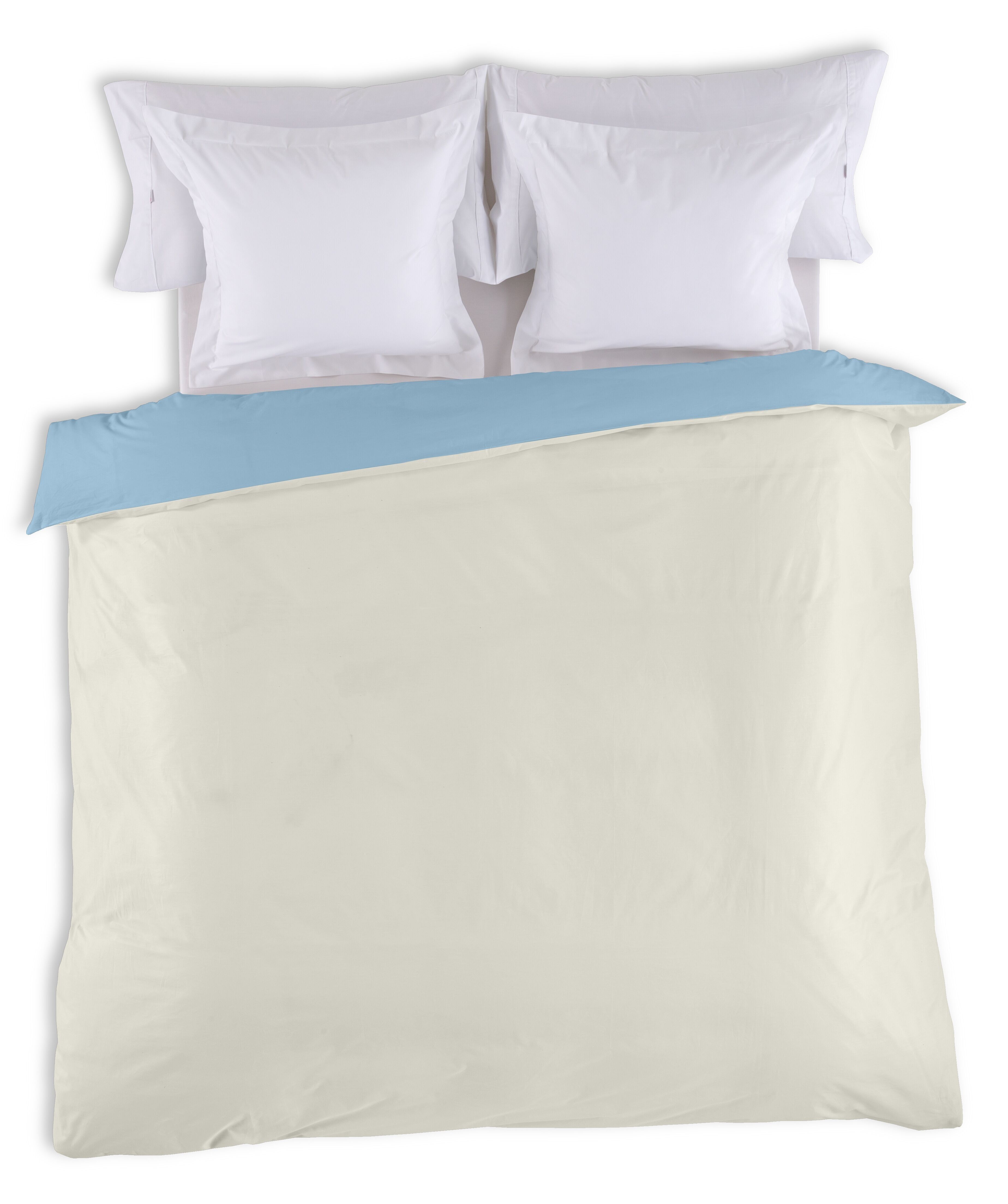 COPRIPIUMINO reversibile bicolore crema-azzurro - 90 letto (1 pezzo) - 100% cotone - 144 fili. Peso: 115