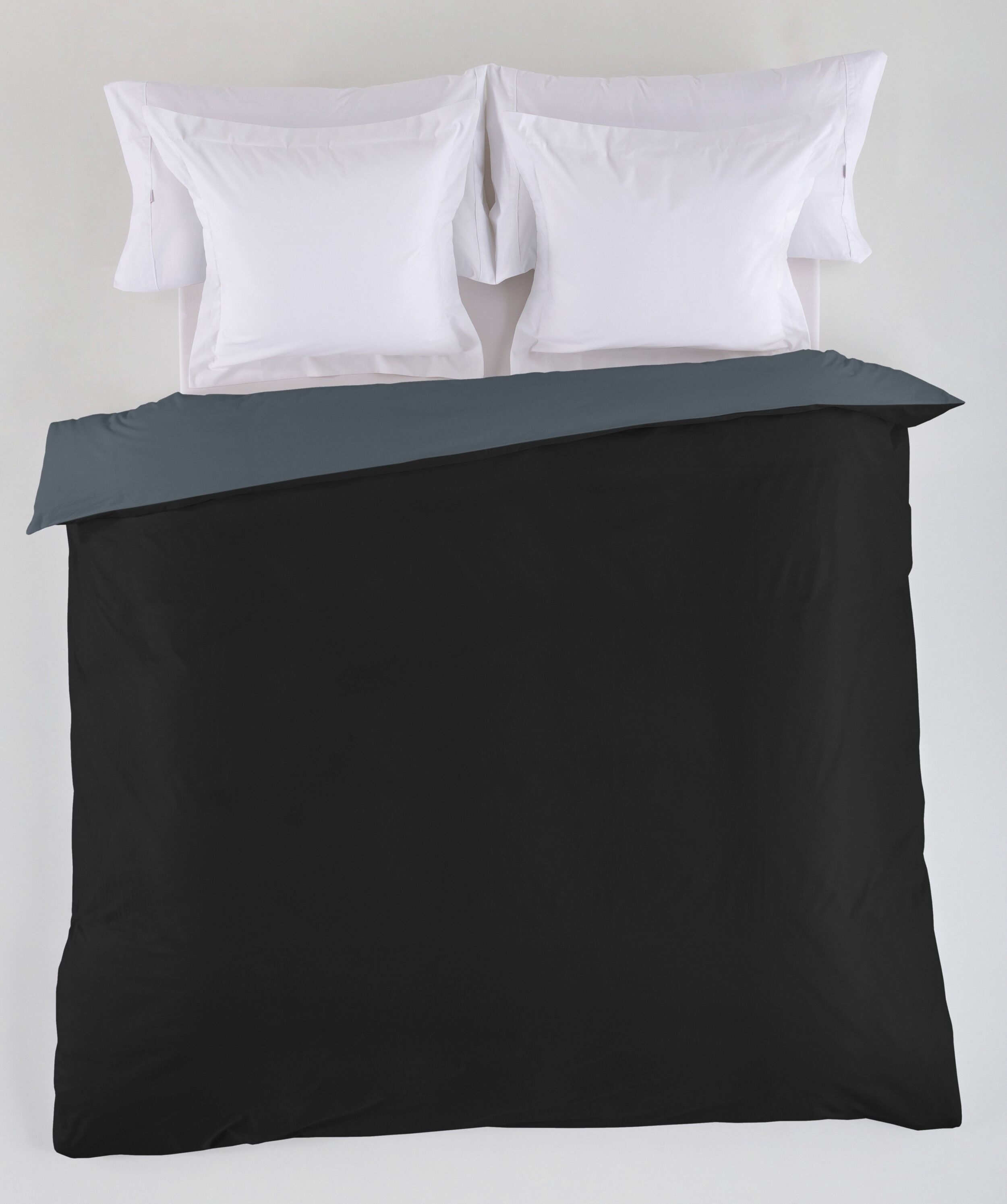 COPRIPIUMINO reversibile nero-grigio - 135/140 letto (1 pezzo) - 50% cotone / 50% poliestere - 144 fili. Peso: 115