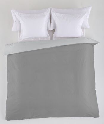 HOUSSE DE COUETTE réversible en plomb perlé - Lit 150/160 (1 pièce) - 50% coton / 50% polyester - 144 fils. Poids : 115 1