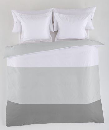 HOUSSE DE COUETTE tricolore blanc-perle-plomb - Lit 135/140 (1 pièce) - 50% coton / 50% polyester - 144 fils. Poids : 115 1
