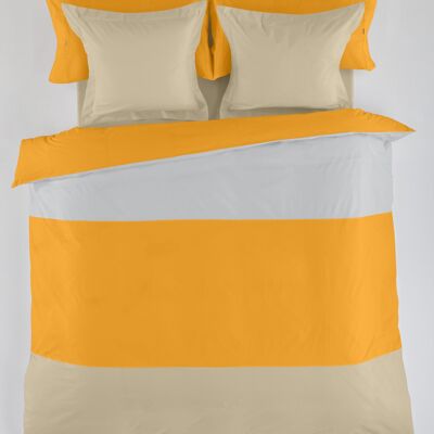 COPRIPIUMINO tricolore perla-mais-cammello - Letto da 105 (1 pezzo) - 50% cotone / 50% poliestere - 144 fili. Peso: 115