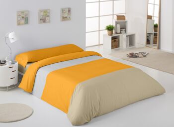 HOUSSE DE COUETTE tricolore perle-maïs-camel - Lit de 105 (1 pièce) - 50% coton / 50% polyester - 144 fils. Poids : 115 2