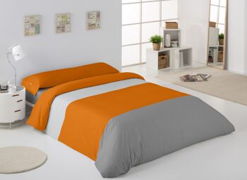 HOUSSE DE COUETTE tricolore perle-ocre-plomb - Lit 135/140 (1 pièce) - 50% coton / 50% polyester - 144 fils. Poids : 115 2