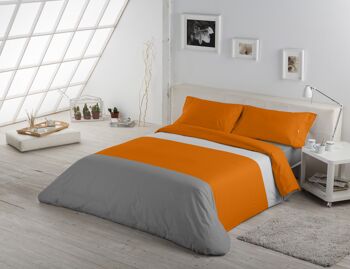 HOUSSE DE COUETTE tricolore perle-ocre-plomb - Lit 135/140 (1 pièce) - 50% coton / 50% polyester - 144 fils. Poids : 115 3